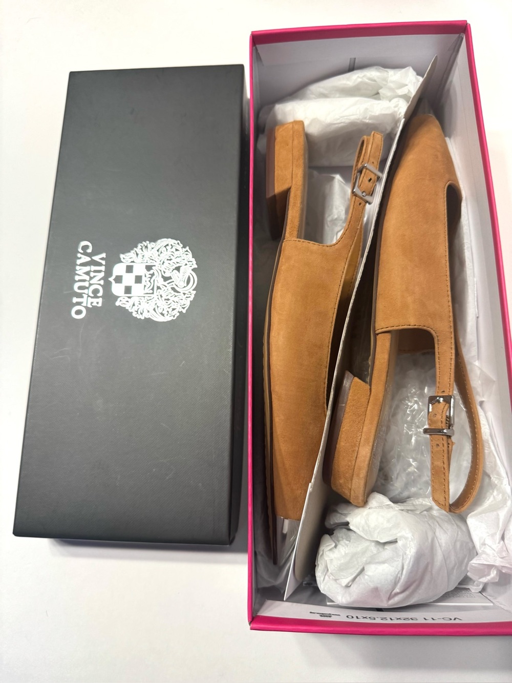 NIB Vince Camuto Tan Camel Suede Slingback Flats with Silver Toe Cap size 6.5 - Picture 4 of 7